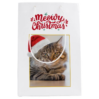 Sacola Para Presentes Média Saco de Presente Médio de Natal Meowy com Foto Per