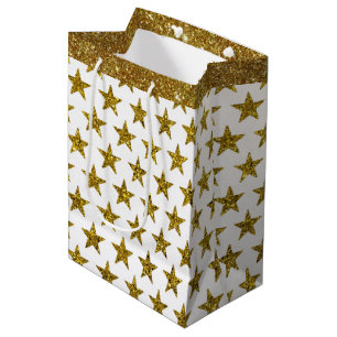 Sacola Para Presentes Média Saco de presente médio estrelas brilhantes dourada