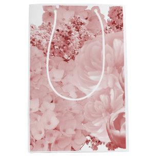 Sacola Para Presentes Média Saco de Presente Médio Floral Rosa Bege