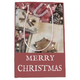 Sacola Para Presentes Média Saco de Presente Médio Natal Rústico Alegre