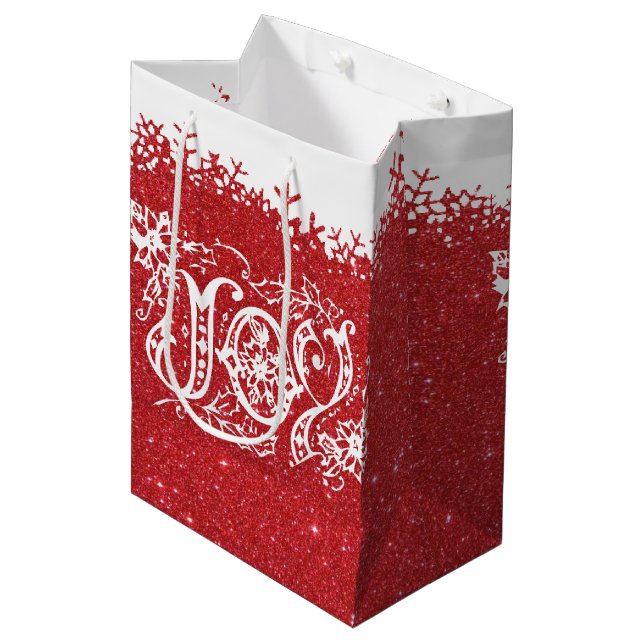 Sacola Para Presentes Média Saco de presente médio Red glitter Joy (Frente inclinada)