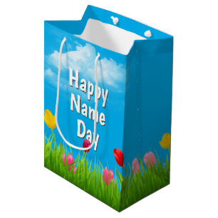 Sacola Para Presentes Média Saco de Presente Médio Tulipas Dia do Nome Feliz