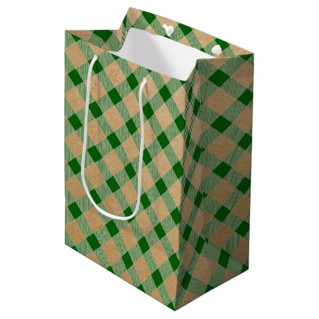 Sacola Para Presentes Média Saco de presente médio xadrez verde (Frente inclinada)