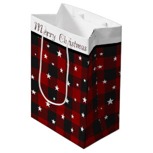 Sacola Para Presentes Média Saco de presente médio xadrez vermelho e preto com