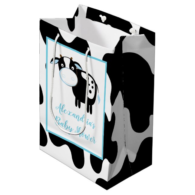 Sacola Para Presentes Média Saco de Presente para Chá de Bebê da Vaca Leiteira (Frente inclinada)