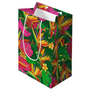 Sacola Para Presentes Média Saco de Presente para Festa Luau de Folhas Florais
