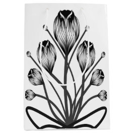 Sacola Para Presentes Média Saco de Presente Pássaro Coruja Tulipa Preta e Bra