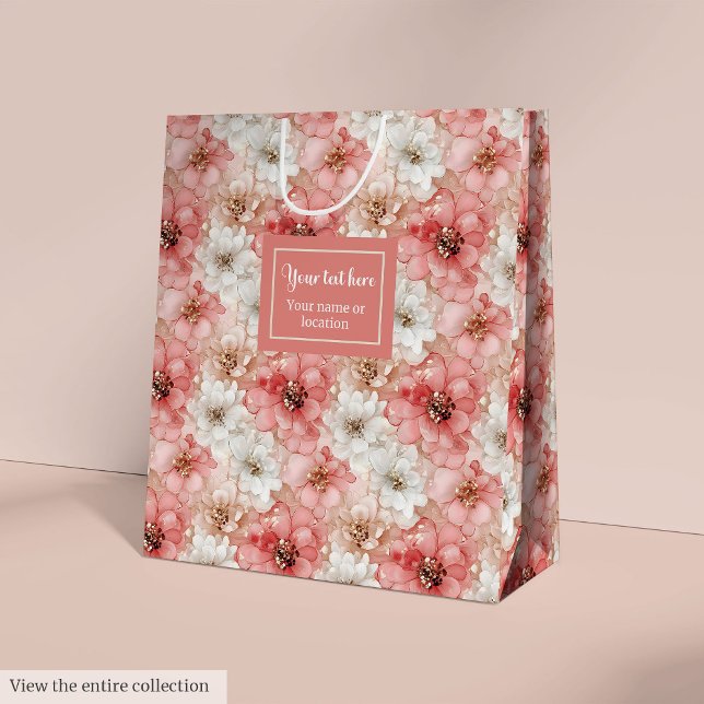 Sacola Para Presentes Média Saco de presente personalizado com blush etéreo e  (Ethereal blush and gold custom name gift bag)