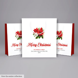 Sacola Para Presentes Média Saco de Presente Personalizado com Nome Poinsettia