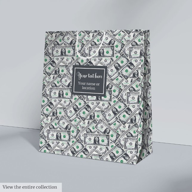 Sacola Para Presentes Média Saco de presente personalizado com padrão de dólar (Funny dollar pattern personalized custom gift bag )