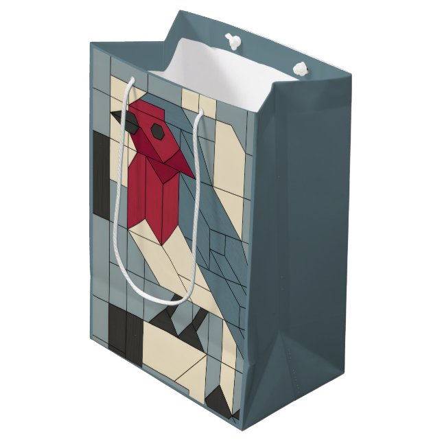 Sacola Para Presentes Média Saco de Presente Robin de Bloco Geométrico (Frente inclinada)