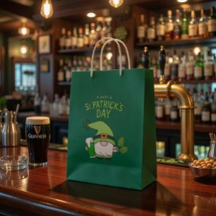 Sacola Para Presentes Média Saco de Presente Verde de Gnome do Dia de São Patr