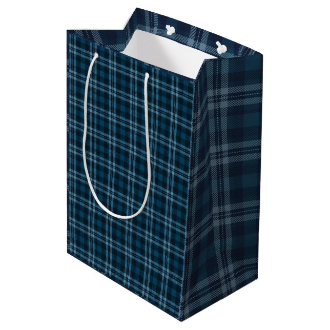 Sacola Para Presentes Média Saco de Presente Xadrez Azul (Verso inclinado)
