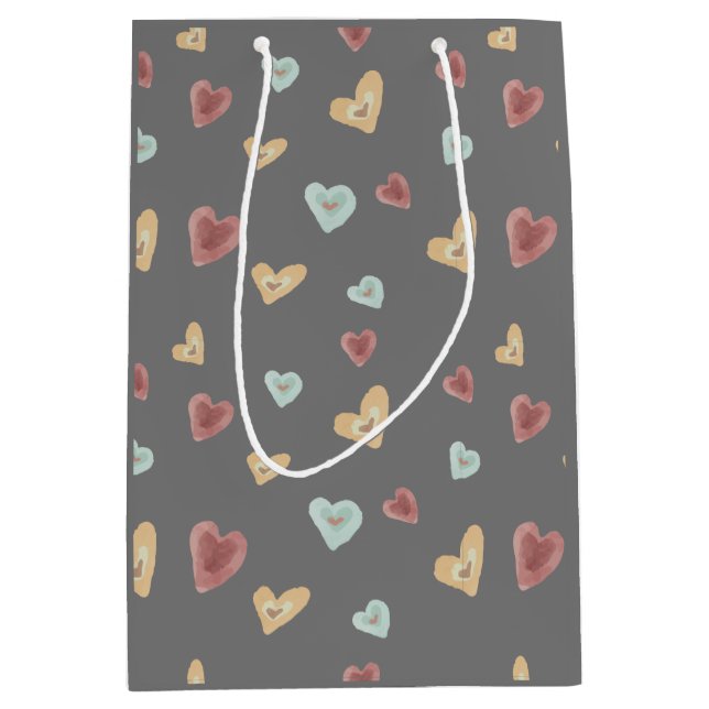 Sacola Para Presentes Média Saco de presentes de coração - cinza escura (Frente)