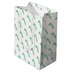 Sacola Para Presentes Média Saco do Presente - Canas Doces Verdes e Brancas