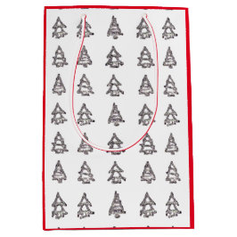 Sacola Para Presentes Média Saco do Presente da Árvore Branca e Preta (Lados V