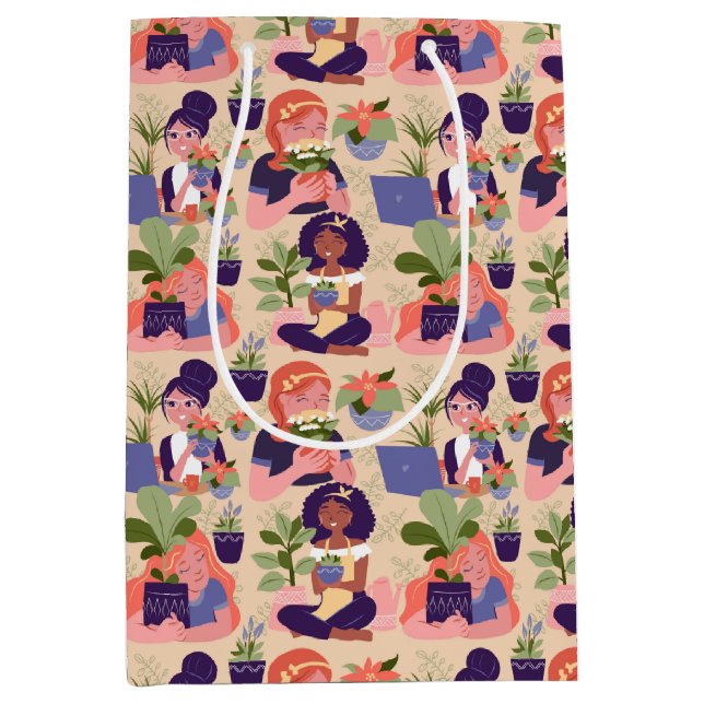 Sacola Para Presentes Média Saco do Presente da Planta Lady Gardening (Frente)