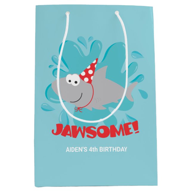 Sacola Para Presentes Média Saco do Presente de Aniversário do Tubarão (Frente)