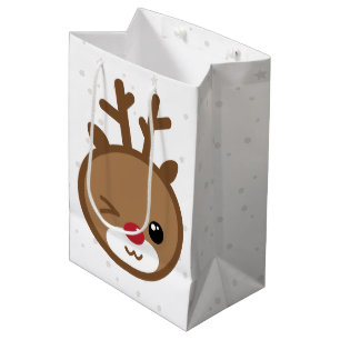 Sacola Para Presentes Média Saco do presente do Natal da rena de Kawaii