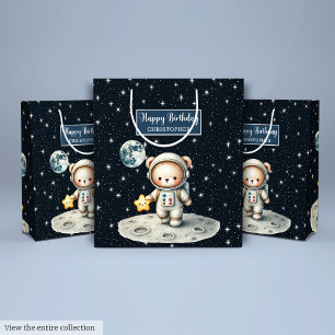 Sacola Para Presentes Média Saco do Presente do Urso Espacial Personalizado pa