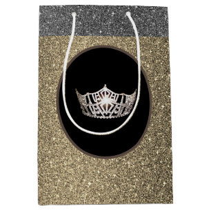 Sacola Para Presentes Média Saco Dourado de FX GlitterGift da coroa de prata
