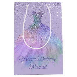 Sacola Para Presentes Média Saco Glittery roxo bonito do presente do vestido
