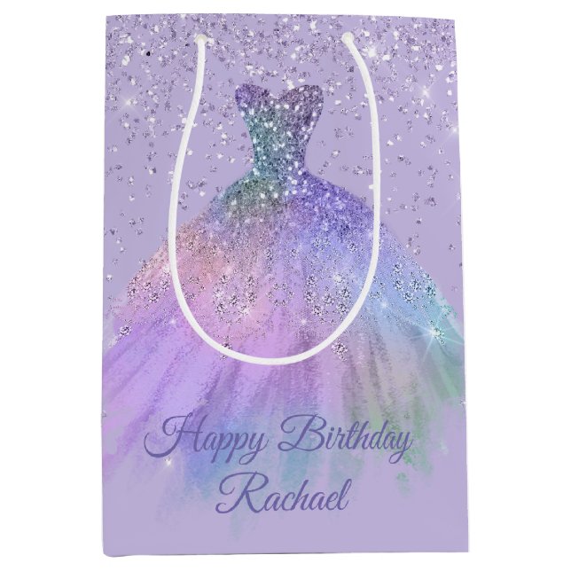 Sacola Para Presentes Média Saco Glittery roxo bonito do presente do vestido (Frente)