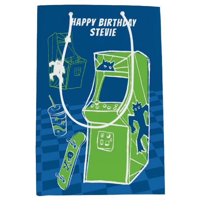 Sacola Para Presentes Média Saco médio de presentes do Arcade de Tempo Livre (Frente)