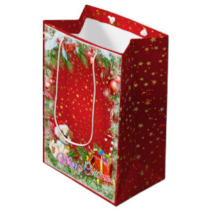 Sacola Para Presentes Média Saco médio estrelado Dourado vermelho do presente