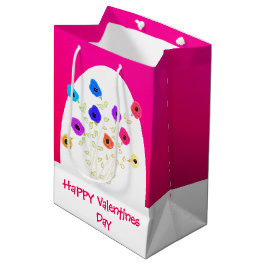 Sacola Para Presentes Média Saco Médio Feliz Dia dos Namorados com Flores Rosa