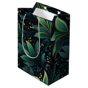 Sacola Para Presentes Média Saco médio para presentes verde e azul folhas