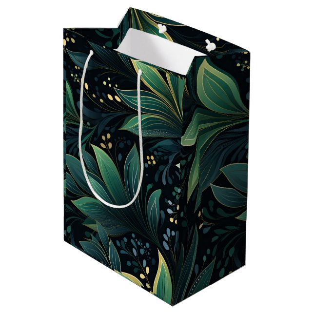 Sacola Para Presentes Média Saco médio para presentes verde e azul folhas (Verso inclinado)