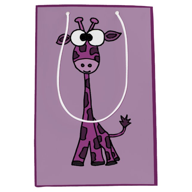 Sacola Para Presentes Média Saco roxo engraçado do presente do girafa (Frente)