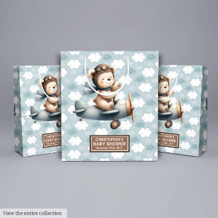Sacola Para Presentes Média Saco Rustic Blue Chá de fraldas Gift com Piloto Ur