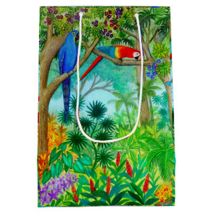 Sacola Para Presentes Média Saco tropical do presente da selva do papagaio do