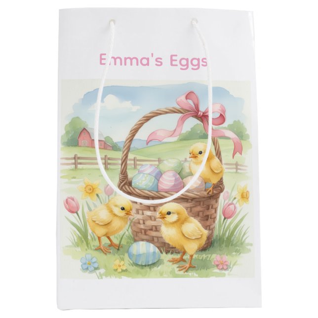Sacola Para Presentes Média Sacolinha de caça a ovos personalizada Easter bunn (Frente)