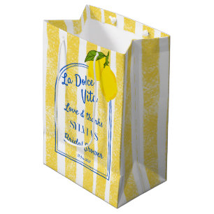 Sacola Para Presentes Média Sacolinha tema Dolce vita listras amarelas para fe
