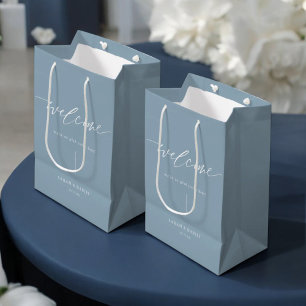 Sacola Para Presentes Média Sacos de boas-vindas do Casamento Azul Elegante Du