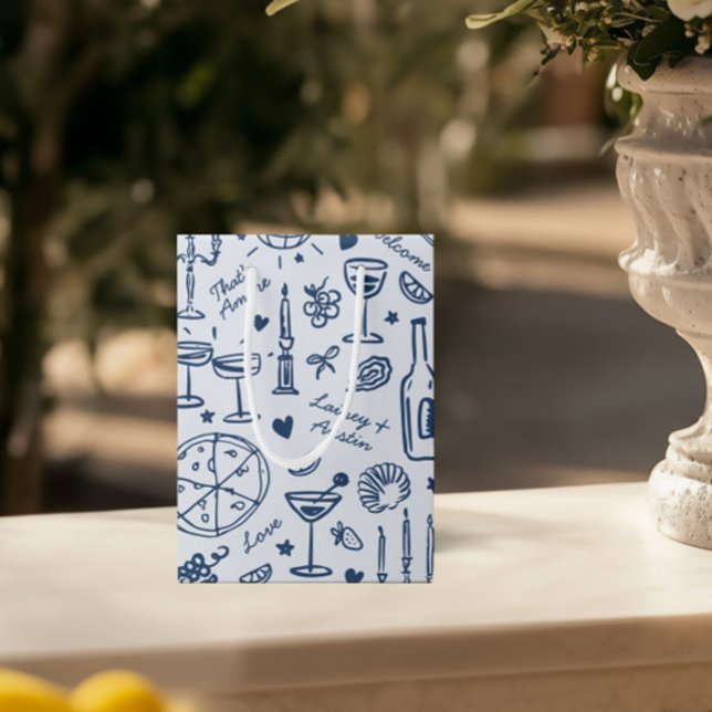 Sacola Para Presentes Média Sacos de boas-vindas ilustrados de casamentos feit (Hand-Drawn Illustrated Wedding Welcome Gift Bags)