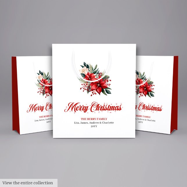 Sacola Para Presentes Média Sacos de Presente Botânicos de Natal Clássico (Classic Christmas Flowers Botanical Gift Bag

)