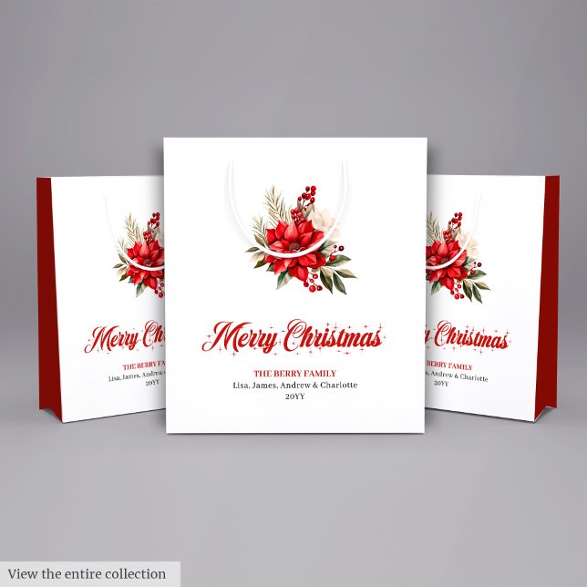 Sacola Para Presentes Média Sacos de Presente com Fonte de Script Poinsettia d (Trendy Christmas Poinsettia Script Font Gift Bag

)