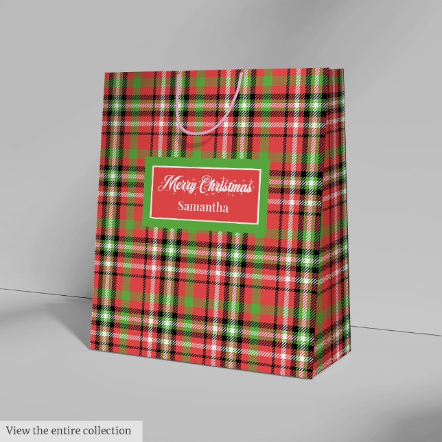 Sacola Para Presentes Média Sacos de Presente de Natal DIY Clássico com Sotaqu (DIY Christmas Gift Bags Classic Tartan Accent Wrap)