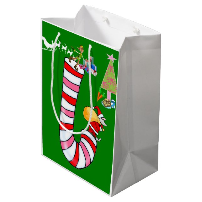 Sacola Para Presentes Média Sacos de Presente de Natal do Elfo (Verso inclinado)