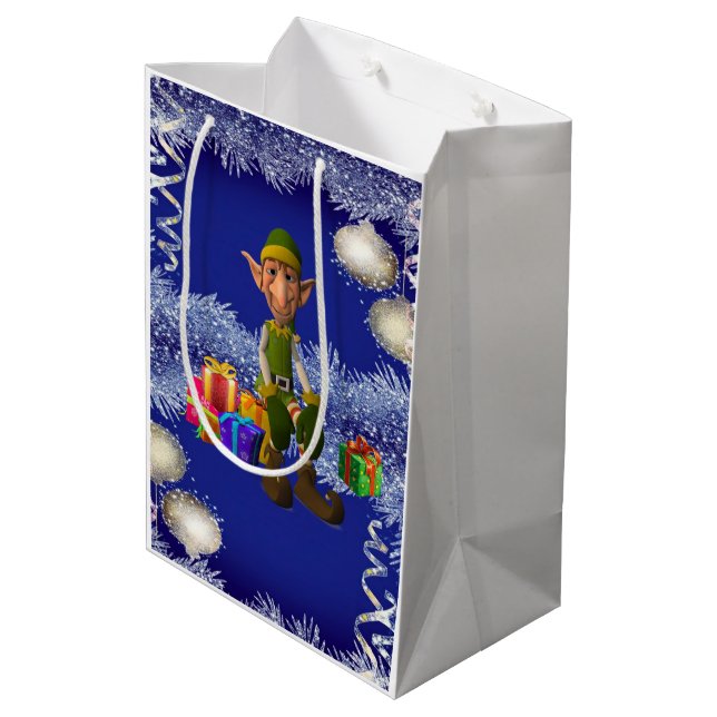 Sacola Para Presentes Média Sacos de Presente de Natal Elfo (Verso inclinado)