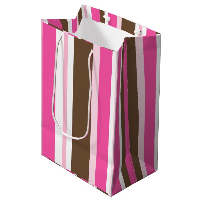 Sacola Para Presentes Média Sacos de Presente Marrom e Listra Rosa  (Frente inclinada)