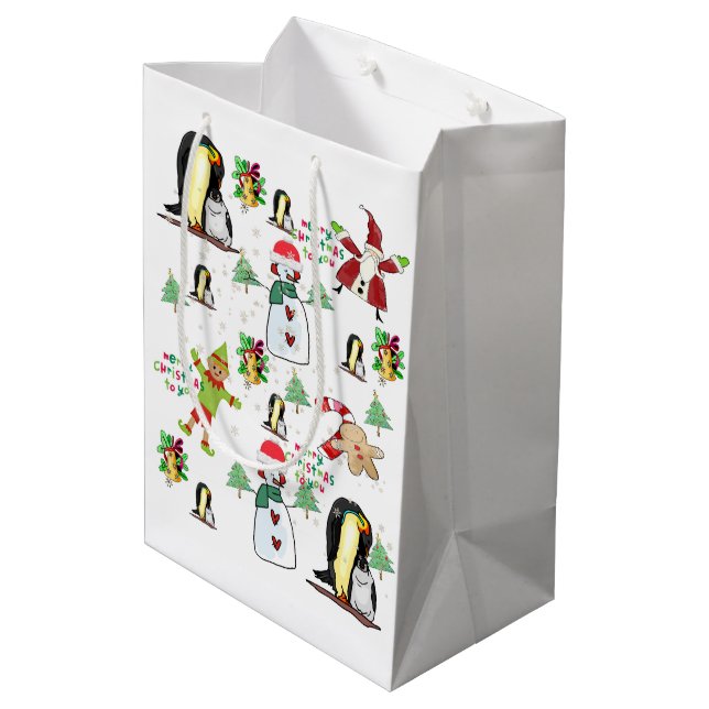 Sacola Para Presentes Média Sacos de presentes de Natal para pinguins (Verso inclinado)