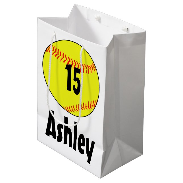 Sacola Para Presentes Média Sacos de presentes de softball personalizados (Frente inclinada)