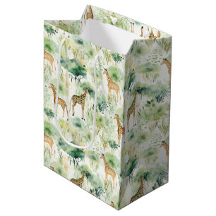 Sacola Para Presentes Média Safari Giraffe Padrão África Vida Selvagem Pensada