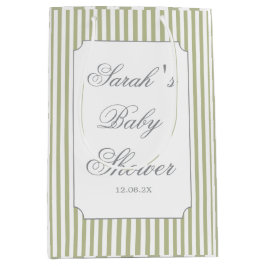 Sacola Para Presentes Média Sage Green Stripes Baby Shower