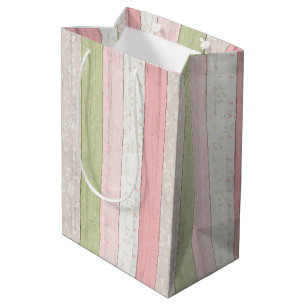 Sacola Para Presentes Média Sage Verde Rústico e Rosa Floral Madeira Cottage C